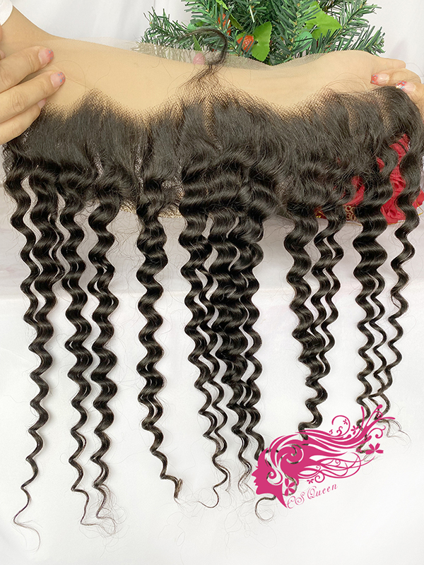 Csqueen Mink hair Italian Wave 13*4 Transparent Lace Frontal Free Part 100% Unprocessed Hair - Click Image to Close